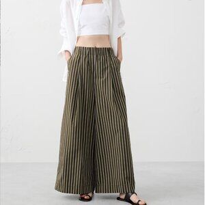 Banana Republic NWT Olive Stripe Wide-Leg Mid-rise Pull-on Poplin Pants |XS Tall